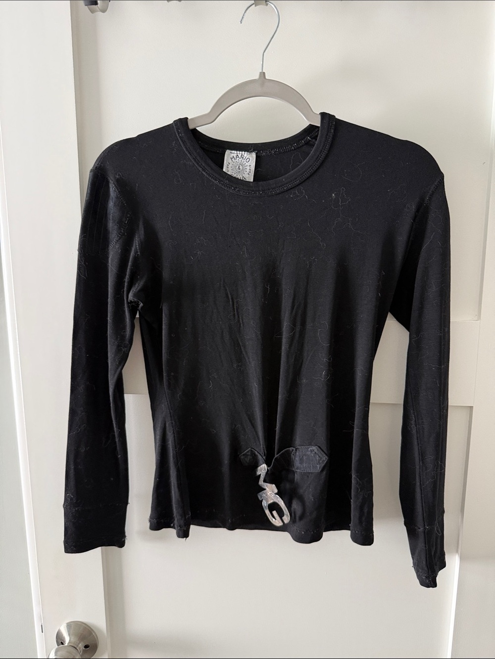 MG Black Long-Sleeve Crewneck Top with Logo Accent